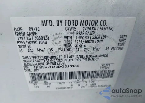 2013 Ford Explorer Xlt z USA, uszkodzony, nr VIN 1FM5K7D83DGB26354